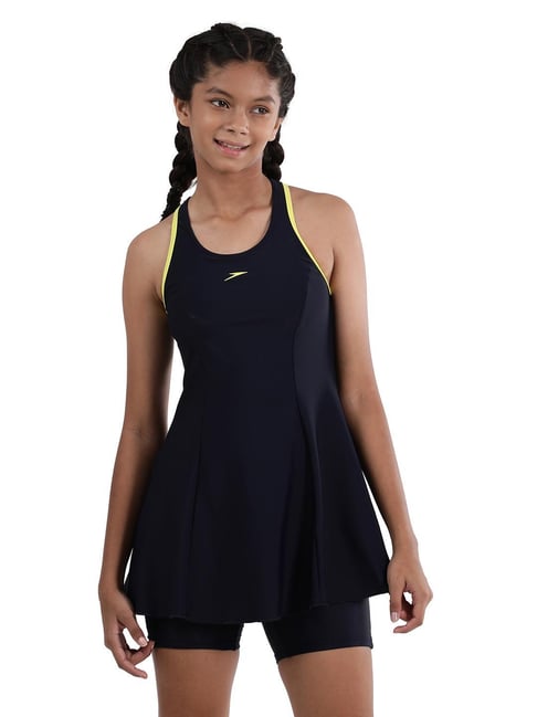 Speedo Kids Navy Solid Swimdress with Boyleg Shorts-picture-41