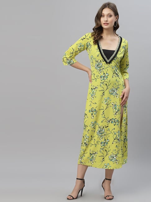KASSUALLY Lime Green Floral Print Long Shrug-picture-16