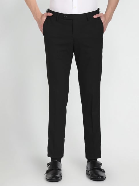 Arrow Black Regular Fit Trousers-picture-34