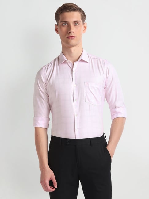 Arrow Pink Cotton Regular Fit Checks Shirt-picture-16