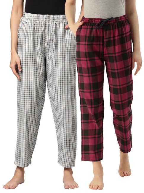 Kryptic Blue & Maroon Cotton Checks Lounge Pants (Pack Of 2)-picture-47