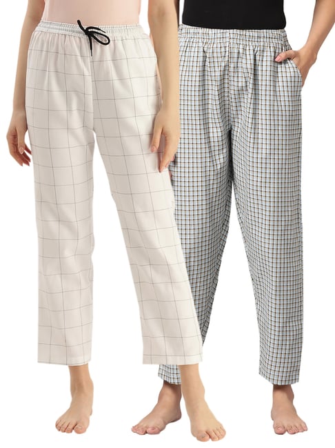 Kryptic Blue & White Cotton Checks Lounge Pants (Pack Of 2)-picture-14