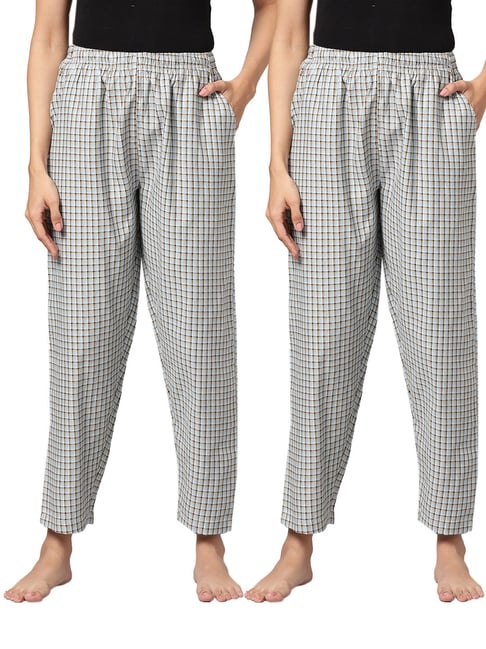 Kryptic Blue Cotton Checks Lounge Pants (Pack Of 2)-picture-11