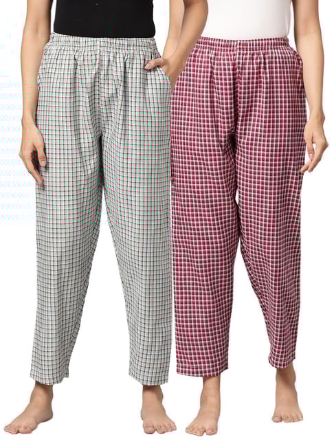 Kryptic Blue & Maroon Cotton Checks Lounge Pants (Pack Of 2)-picture-25