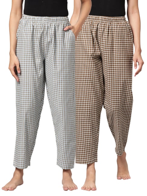 Kryptic Blue & Brown Cotton Checks Lounge Pants (Pack Of 2)-picture-12