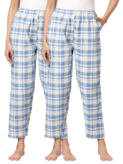 Kryptic Blue Cotton Checks Lounge Pants (Pack Of 2)-picture-23