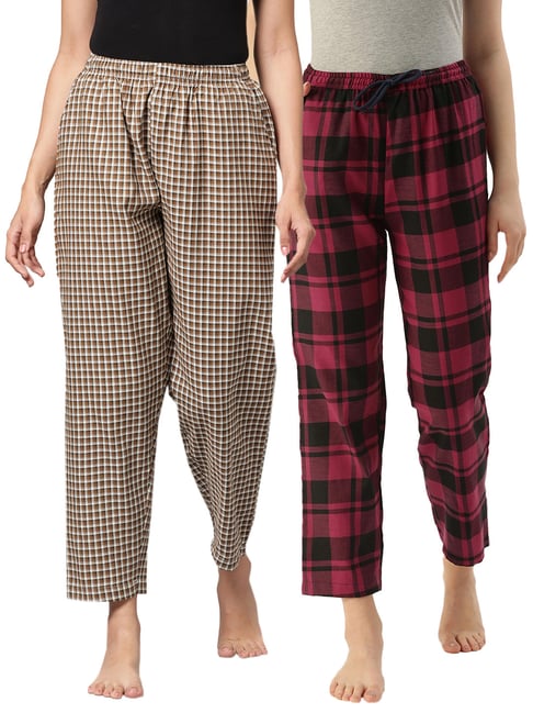 Kryptic Brown & Maroon Cotton Checks Lounge Pants (Pack Of 2)-picture-36