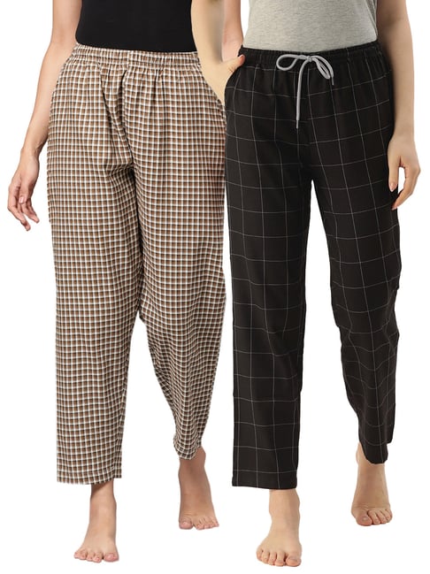Kryptic Brown & Black Cotton Checks Lounge Pants (Pack Of 2)-picture-46