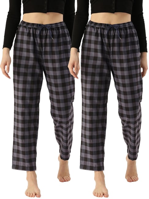 Kryptic Navy Cotton Checks Lounge Pants (Pack Of 2)-picture-32