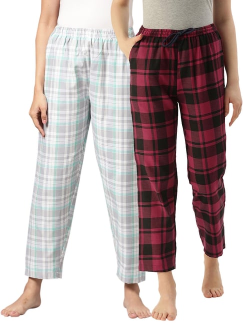 Kryptic Blue & Maroon Cotton Checks Lounge Pants (Pack Of 2)-picture-17