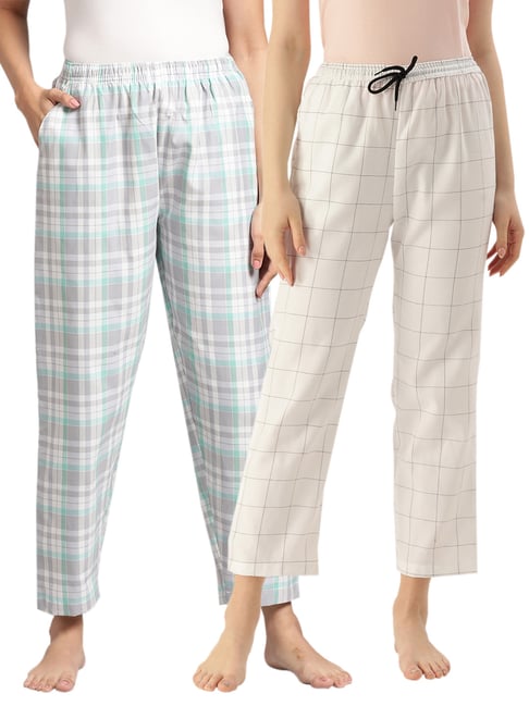Kryptic Blue & White Cotton Checks Lounge Pants (Pack Of 2)-picture-12