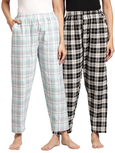 Kryptic Blue & Black Cotton Checks Lounge Pants (Pack Of 2)-picture-35