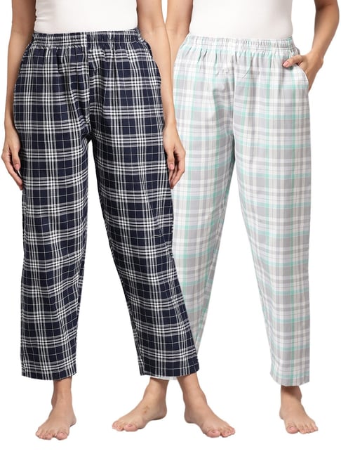 Kryptic Navy & Blue Cotton Checks Lounge Pants (Pack Of 2)-picture-48