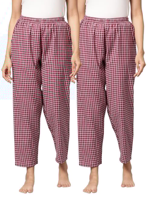 Kryptic Maroon Cotton Checks Lounge Pants (Pack Of 2)-picture-37