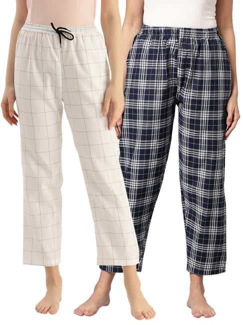 Kryptic Navy & White Cotton Checks Lounge Pants (Pack Of 2)-picture-13