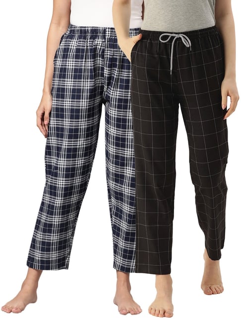Kryptic Navy & Black Cotton Checks Lounge Pants (Pack Of 2)-picture-22