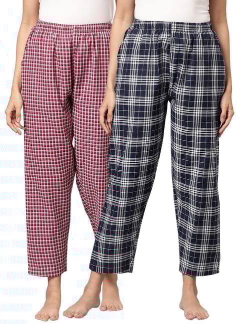 Kryptic Navy & Maroon Cotton Checks Lounge Pants (Pack Of 2)-picture-31