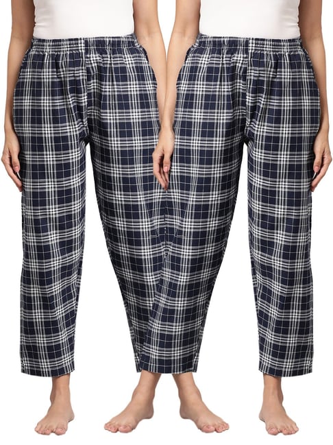 Kryptic Navy Cotton Checks Lounge Pants (Pack Of 2)-picture-26