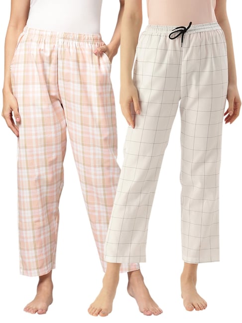 Kryptic Pink & White Cotton Checks Lounge Pants (Pack Of 2)-picture-43