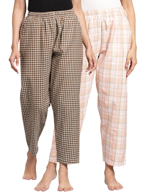 Kryptic Pink & Brown Cotton Checks Lounge Pants (Pack Of 2)-picture-27