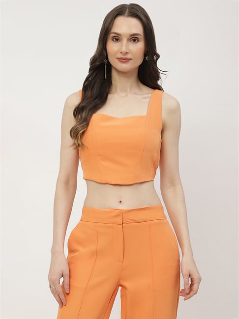 Buy MADAME Orange Cotton Regular Fit Crop Top for Women Online