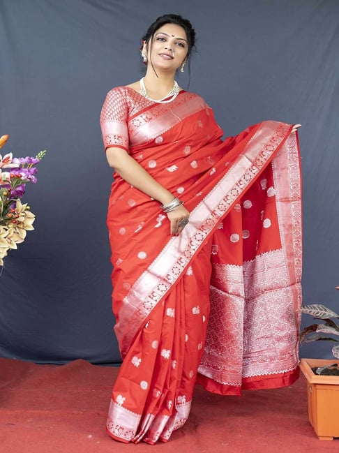 Alluring Red Pure Bandhej Silk Saree with Silver Zari Weaving