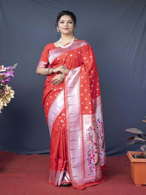 Red Half Sari with Silver Blouse - Saree Blouse Patterns