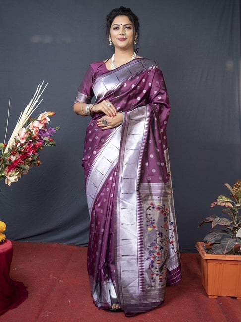 Buy Jiprostore Women's Cotton Linen Saree With Blouse Piece Piece Perfect  For Every Occasion (Purple & Silver) at Amazon.in