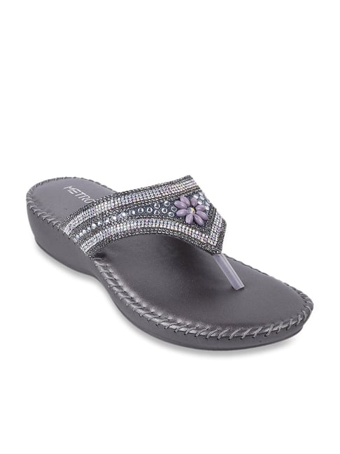 Metro Women's Gun Metal Thong Wedges-picture-18