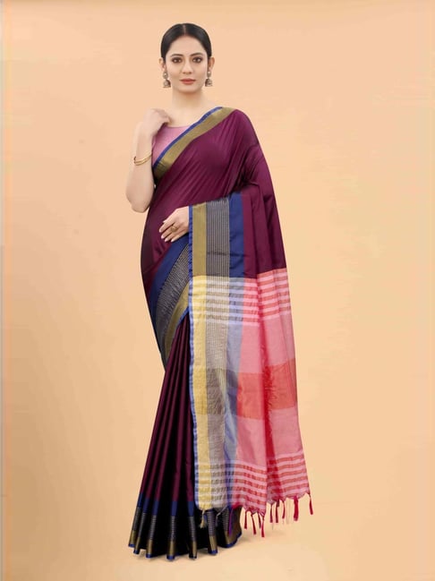 Silk Land Purple Silk Woven Saree With Unstitched Blouse-picture-17