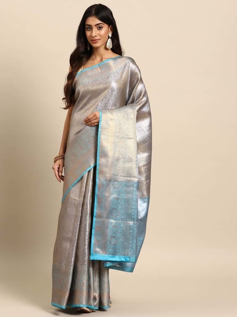 Banarasi pure chiffon saree in Royal blue colour. The silver zari motifs,  border and pallu make this saree … | Blue silk saree, Chiffon saree, Saree  blouse designs
