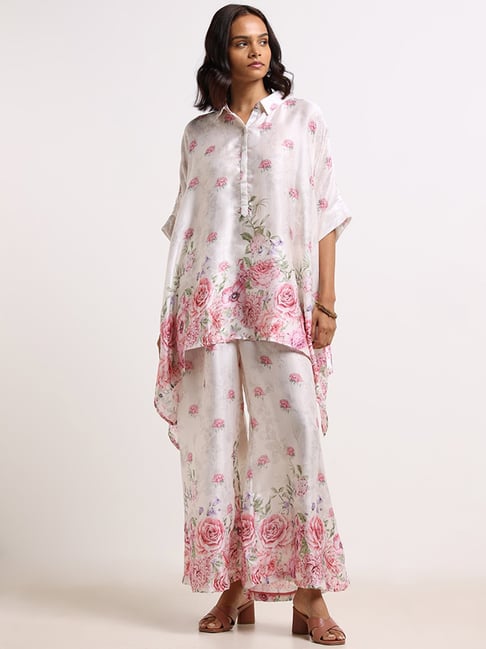 Buy Pink Silk Modal Layered Jacket Kurta With Polka Dot Palazzo Pants For  Women by Neha & Tarun Online at Aza Fashions.