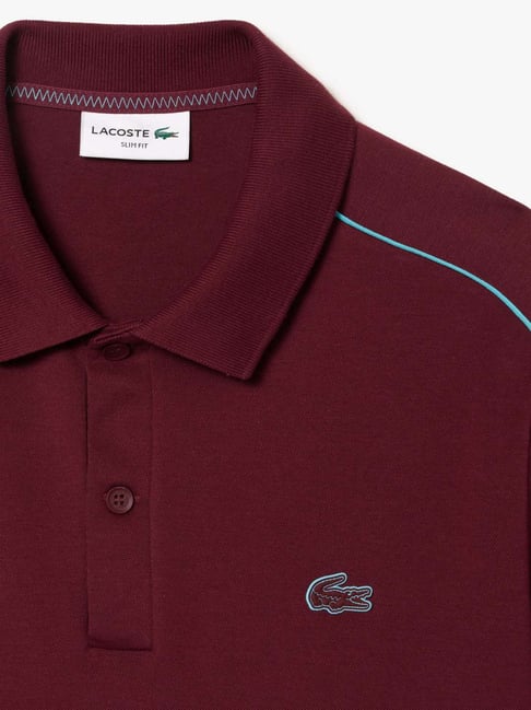 Lacoste Maroon Cotton Slim Fit Polo T-Shirt