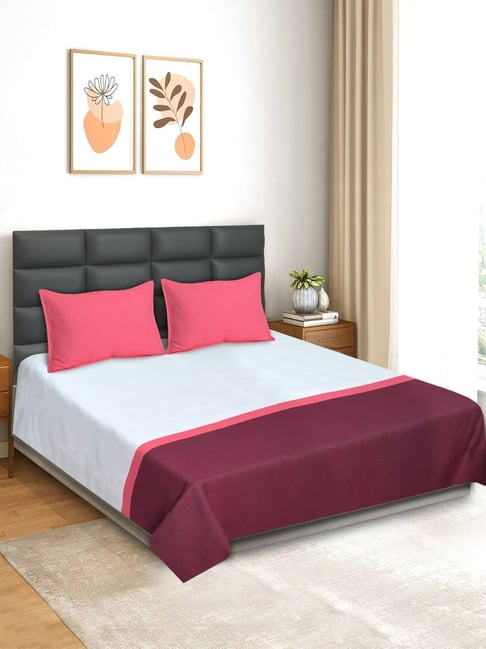 Saral Home Awning Stripe Cotton King Bedsheet & 2 Pillow Covers (Maroon,100"X108")-image-44