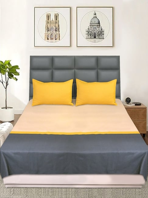 Saral Home Awning Handmade Stripes Grey 200 TC Cotton Queen Bedsheet with 2 Pillow Covers-picture-29