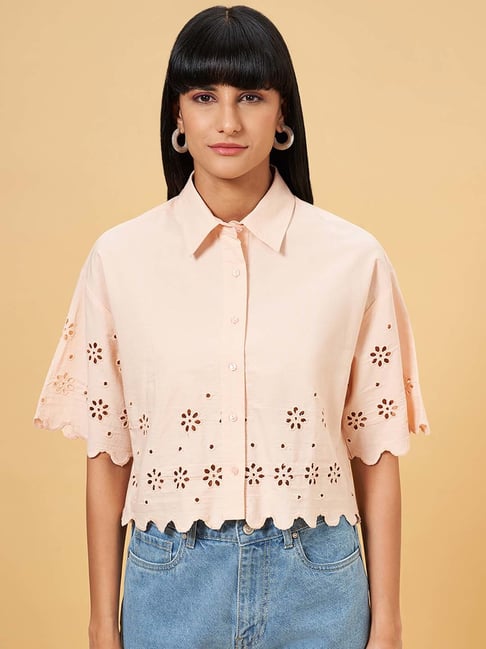 People by Pantaloons Pink Cotton Self Pattern Shirt-picture-12