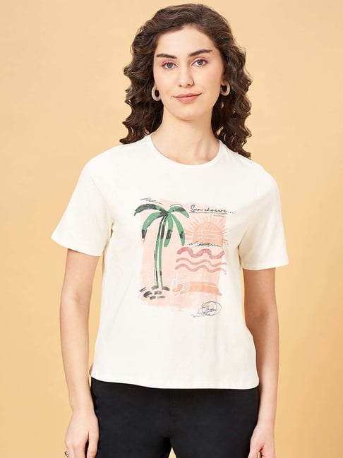 People by Pantaloons White Cotton Printed T-Shirt-picture-39