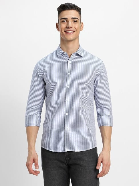 Forever 21 Blue Regular Fit Striped Shirt - Main Image