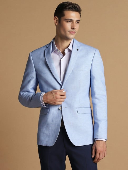 Allen Solly Blue Slim Fit Textured Blazer