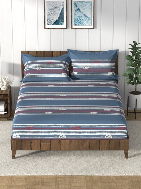 Nautica Bristol Abstract Multicolor 150 TC King Bedsheet with 2 Pillow Covers-picture-27