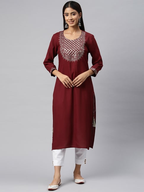 Rangmanch by Pantaloons Pink Embroidered Straight Kurta