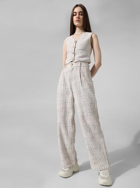 Buy Only Beige Cotton Self Design Waistcoat for Women Online