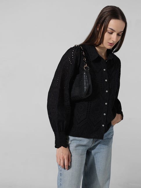 Only Black Cotton Self Design Shirt-picture-28