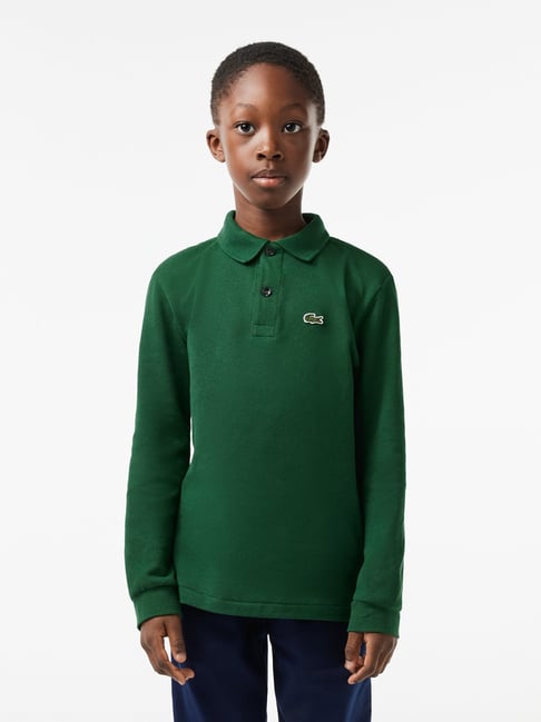 Lacoste Kids Green Solid Full Sleeves Polo T-Shirt