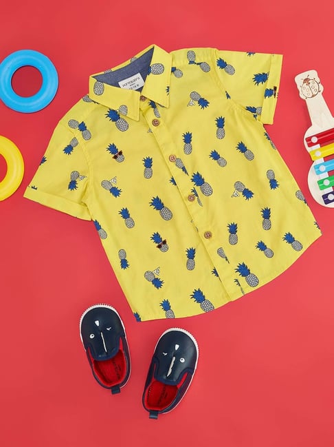 Pantaloons Baby Kids Sundance Yellow Cotton Printed Shirt