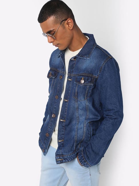 High Star Blue Cotton Regular Fit Denim Jacket-picture-20