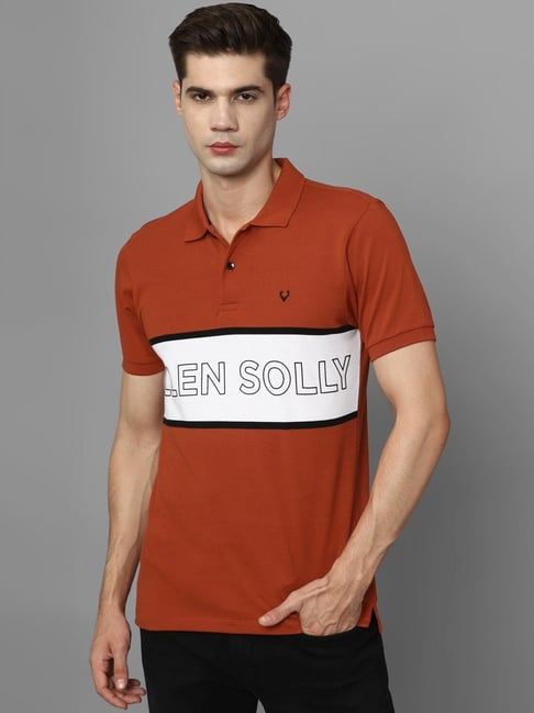 Allen Solly Orange Regular Fit Colour Block Polo T-Shirt