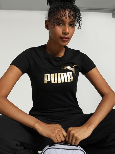 Puma Black Cotton Printed T Shirt