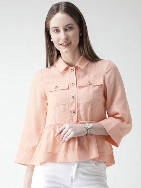 KASSUALLY Peach Cotton Relaxed Fit Shirt-picture-16