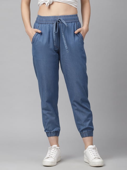 KASSUALLY Blue Relaxed Fit Mid rise Joggers-picture-23